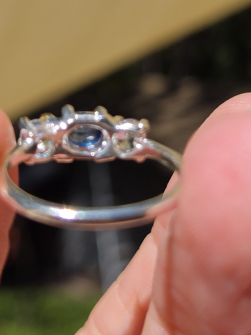 Blue Sapphire & BlueTopaz Three-Stone Ring Stetling & Gold Sz6 - Picture 6 of 7